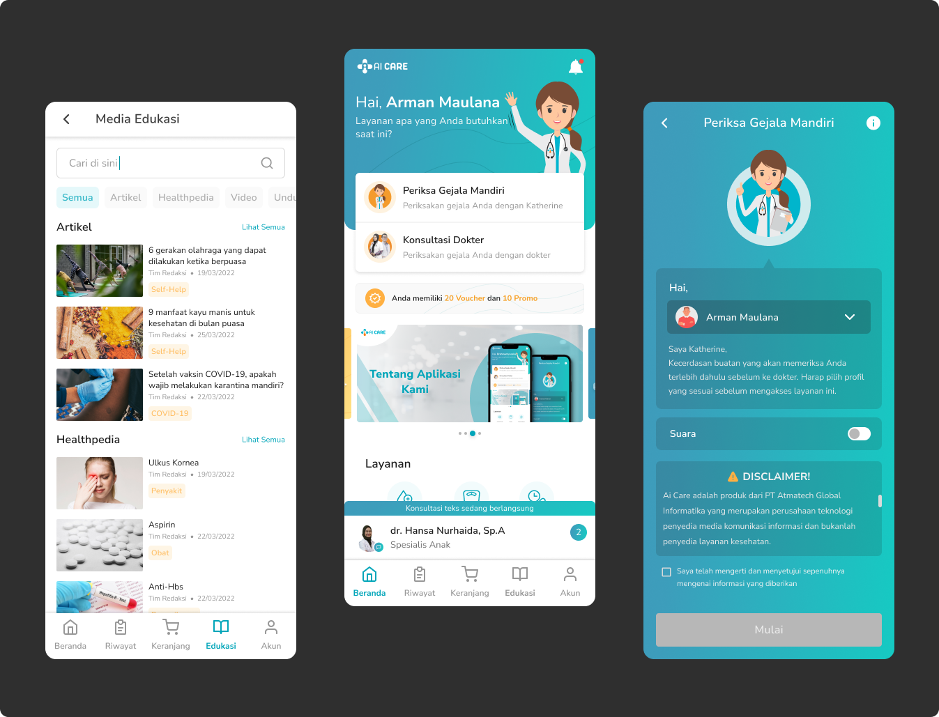 AI-Care screens