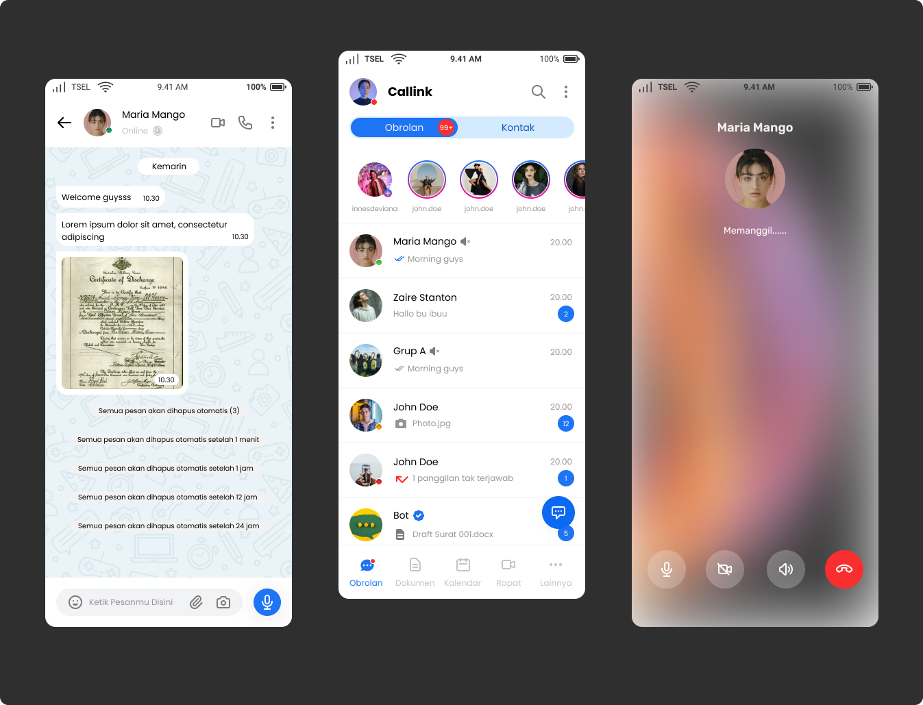 Callink screens