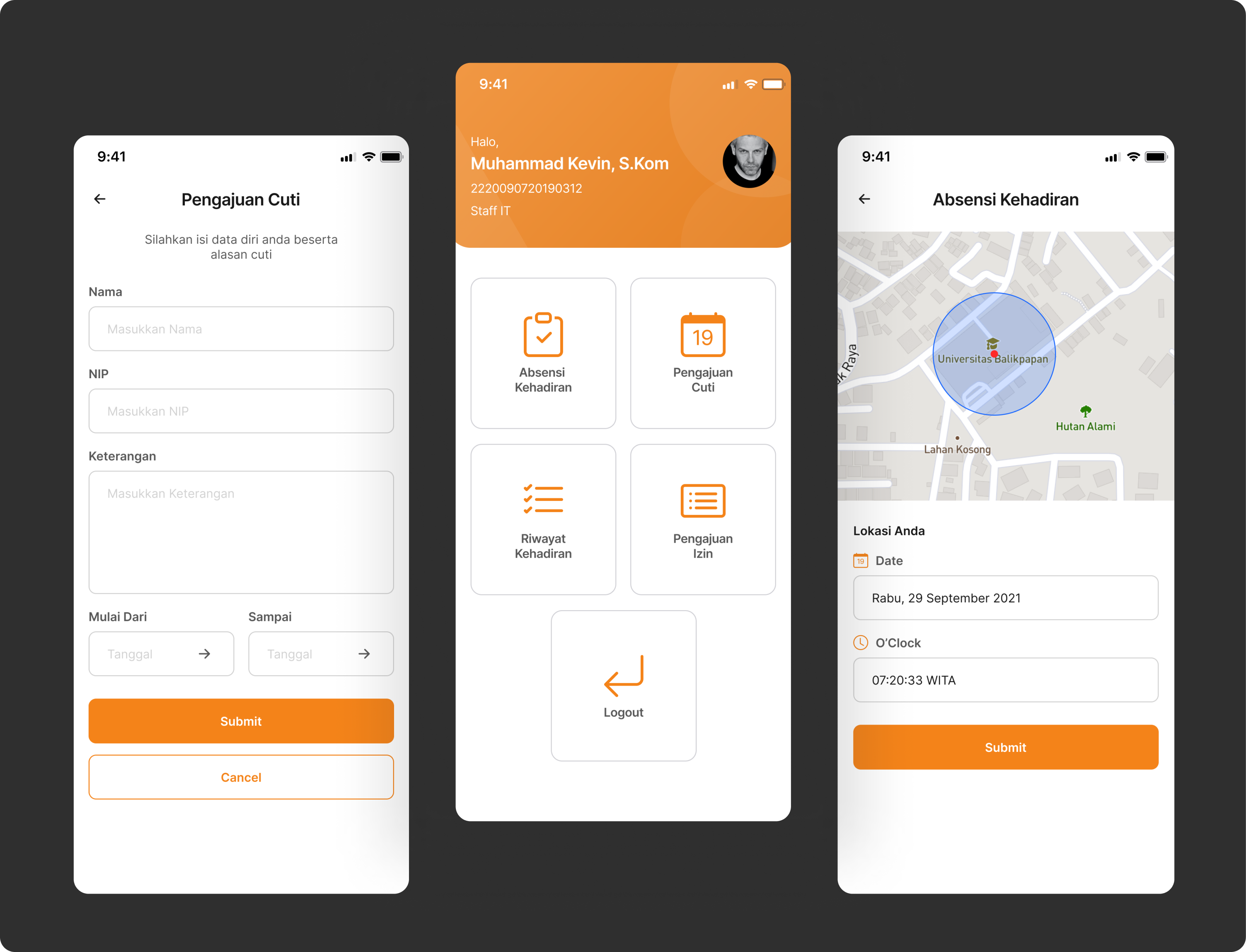 Absensi Geotagging screens